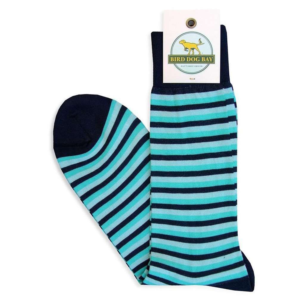 Triple Stripe Sporting Socks in Navy and Turquoise by Bird Dog Bay - Country Club Prep