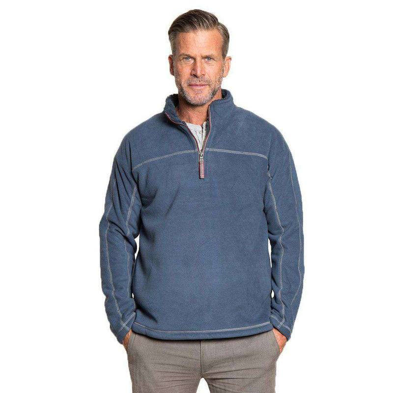 Bonded Polar Fleece & Sherpa Lined 1/4 Zip Pullover with Pockets in Vintage Denim by True Grit - Country Club Prep