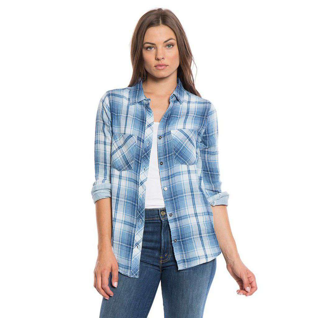 Double Weave Plaid 2 Pocket Work Shirt in Chambray by True Grit (Dylan) - Country Club Prep