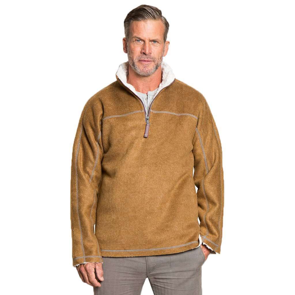 Melange & Sherpa 1/4 Zip Pullover in Saddle by True Grit - Country Club Prep