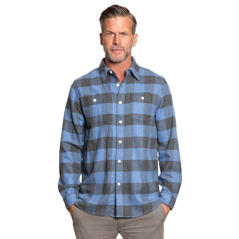 Roadtrip Plaid Long Sleeve 2 Pocket Shirt in Blue/Grey by True Grit - Country Club Prep
