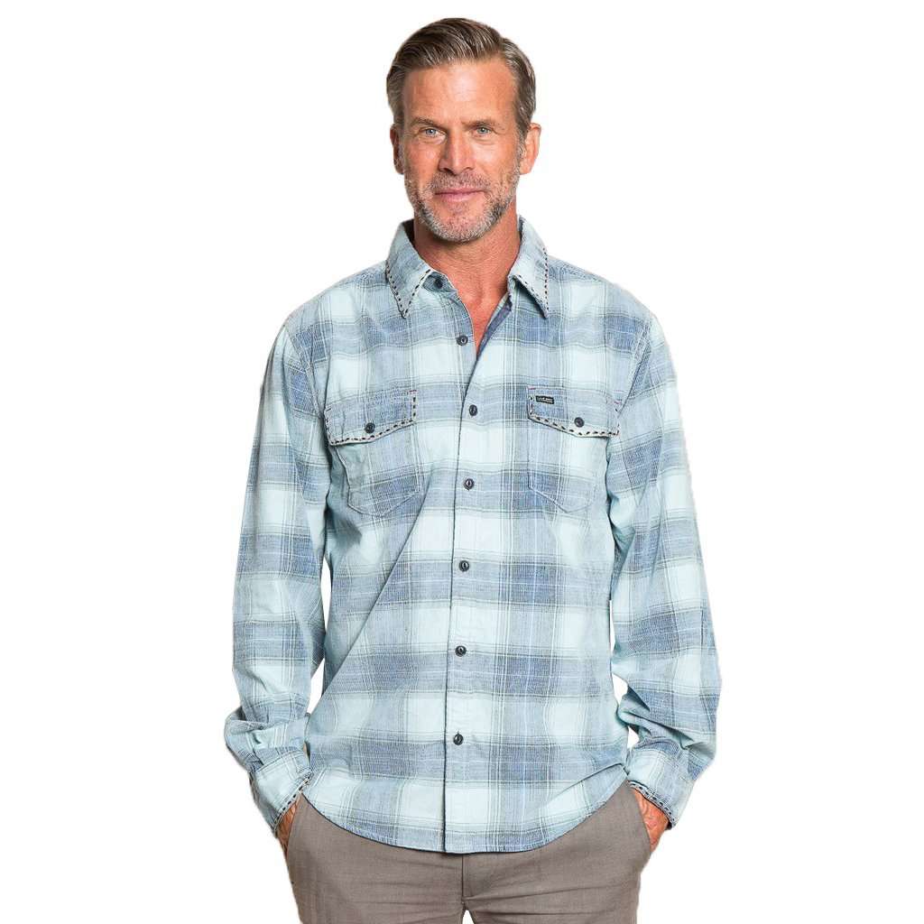 Trestle Vintage Plaid Cord Long Sleeve 2 Pocket Shirt in Aqua by True Grit - Country Club Prep