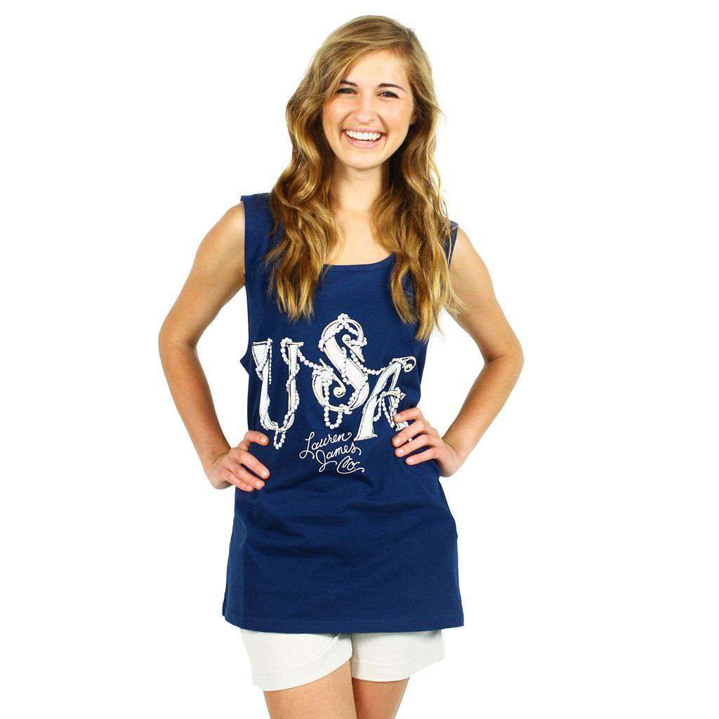 USA Pearl Tank Top in Navy by Lauren James - Country Club Prep