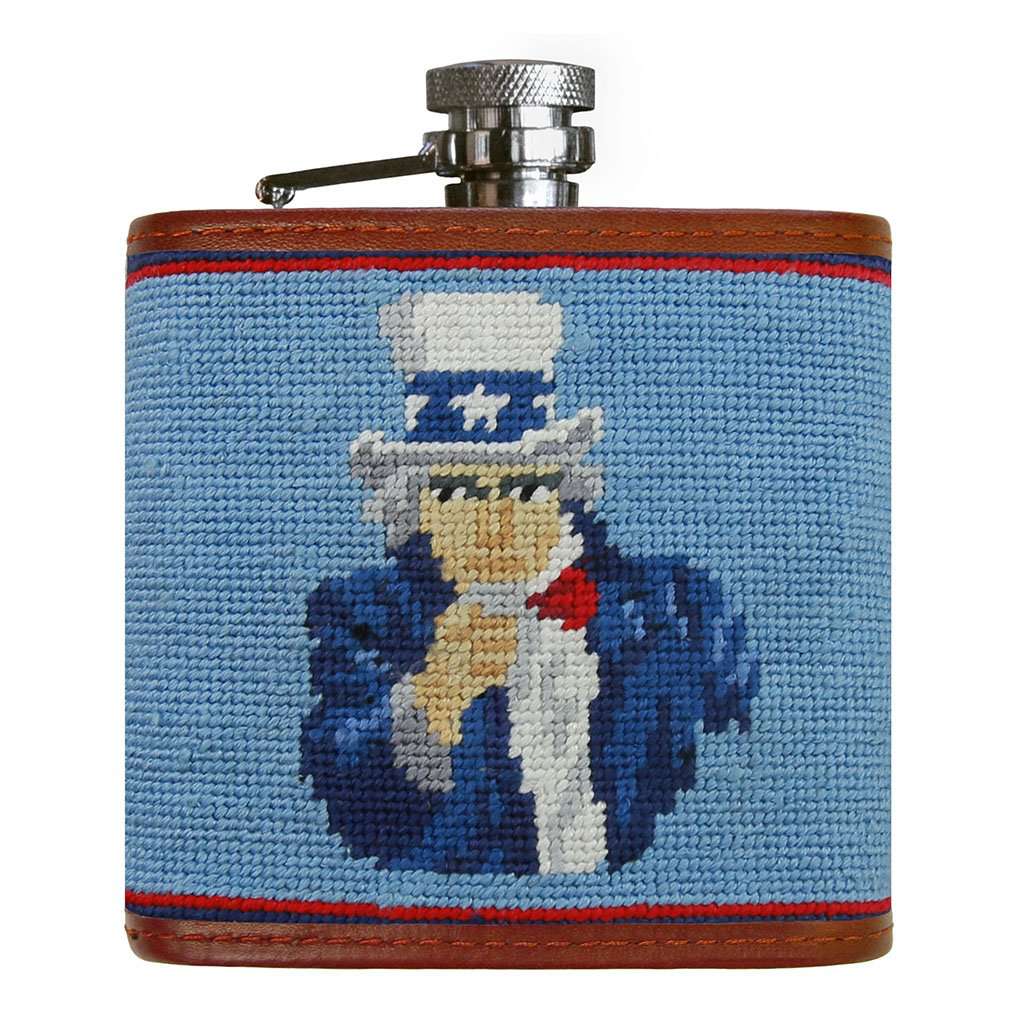 Uncle Sam Needlepoint Flask in Light Blue by Smathers & Branson - Country Club Prep