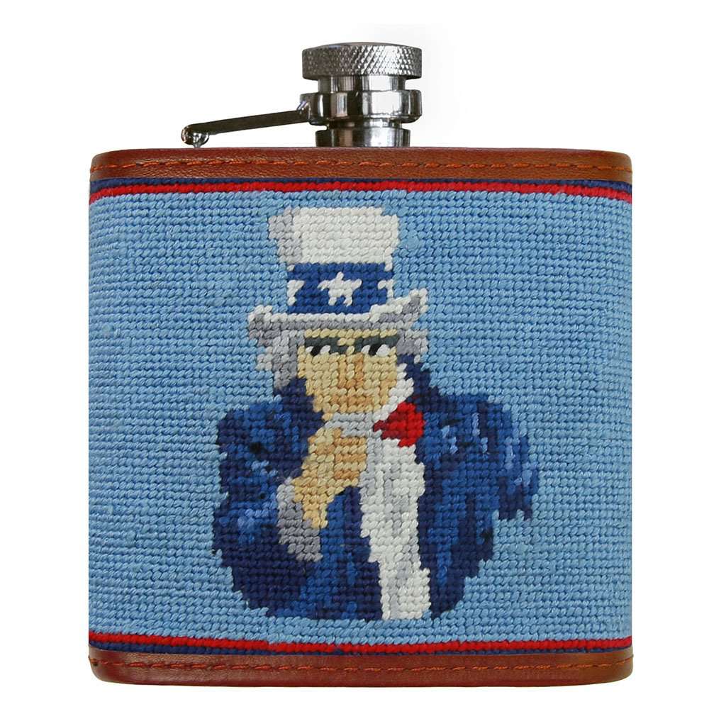 Uncle Sam Needlepoint Flask in Light Blue by Smathers & Branson - Country Club Prep