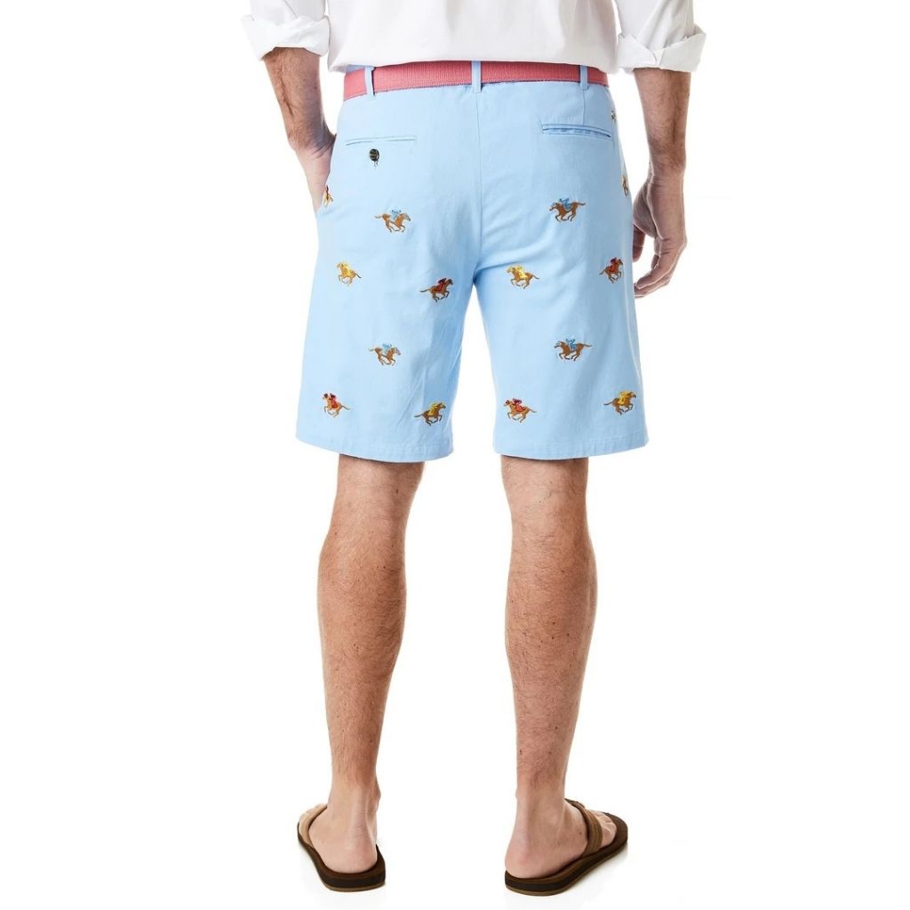 Stretch Twill Cisco Short with Embroidered Racing Horses by Castaway Clothing - Country Club Prep