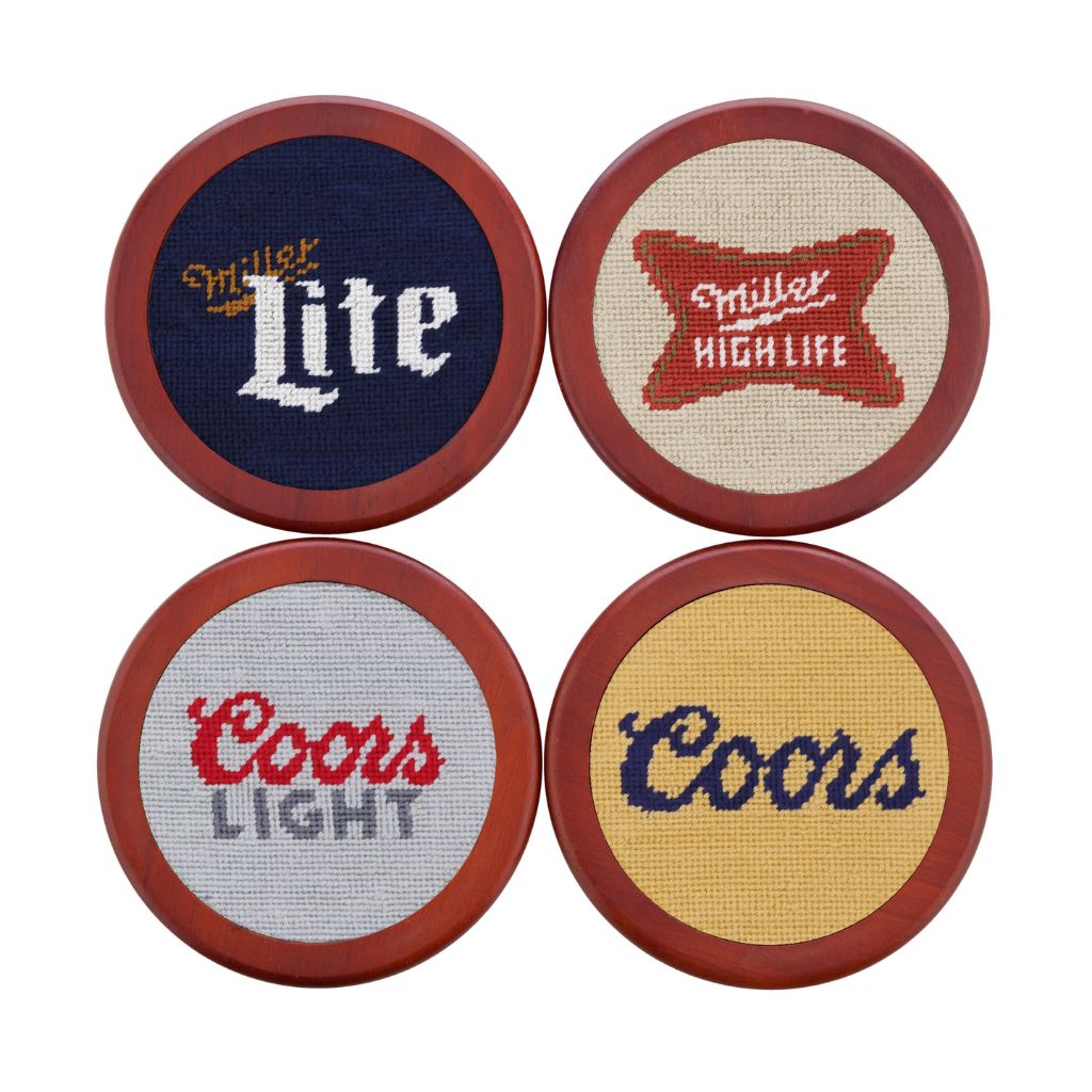 Molson, Coors, Miller, and Coors Logo Needlepoint Coasters by Smathers & Branson - Country Club Prep