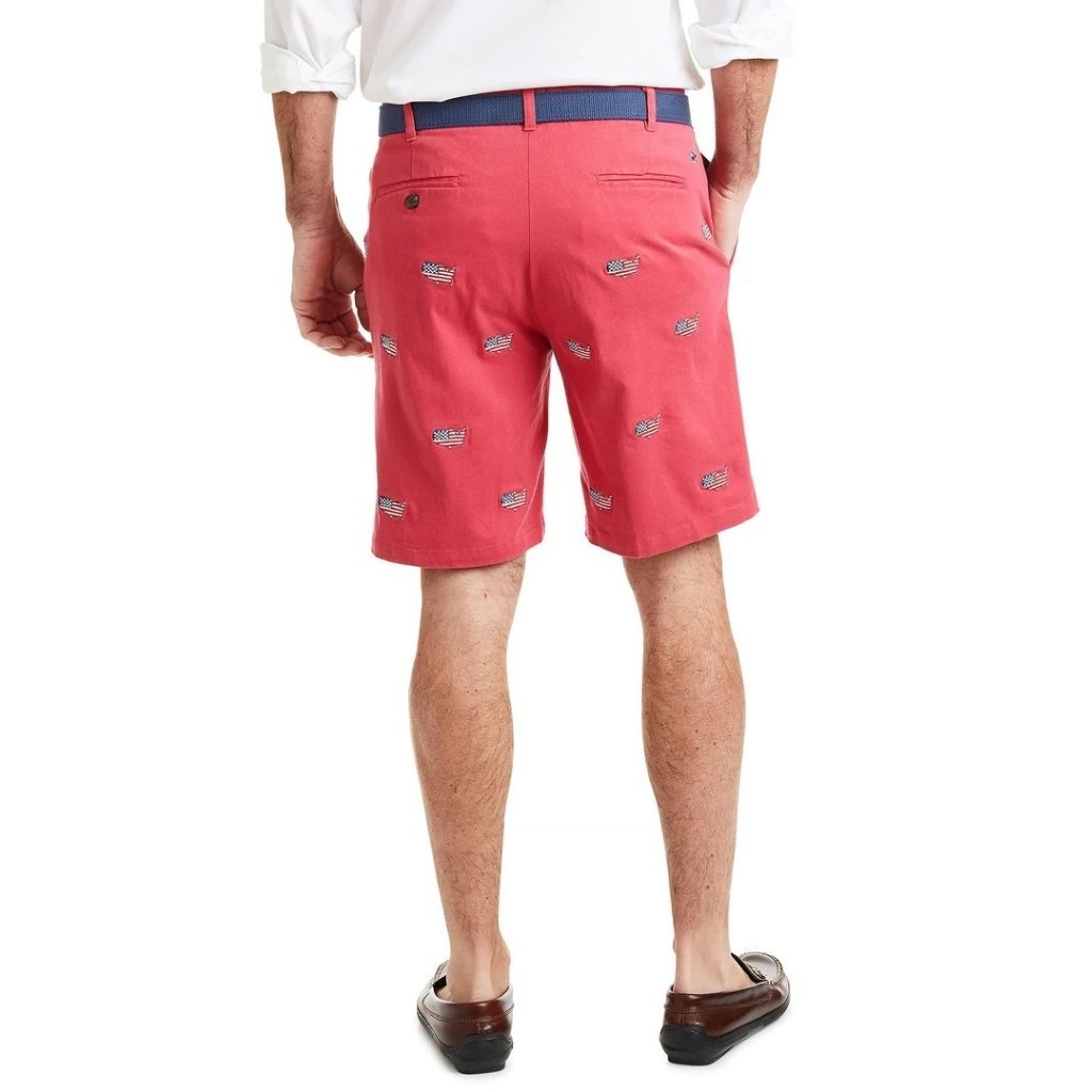 Stretch Twill Cisco Short with Embroidered American Flag Map by Castaway Clothing - Country Club Prep