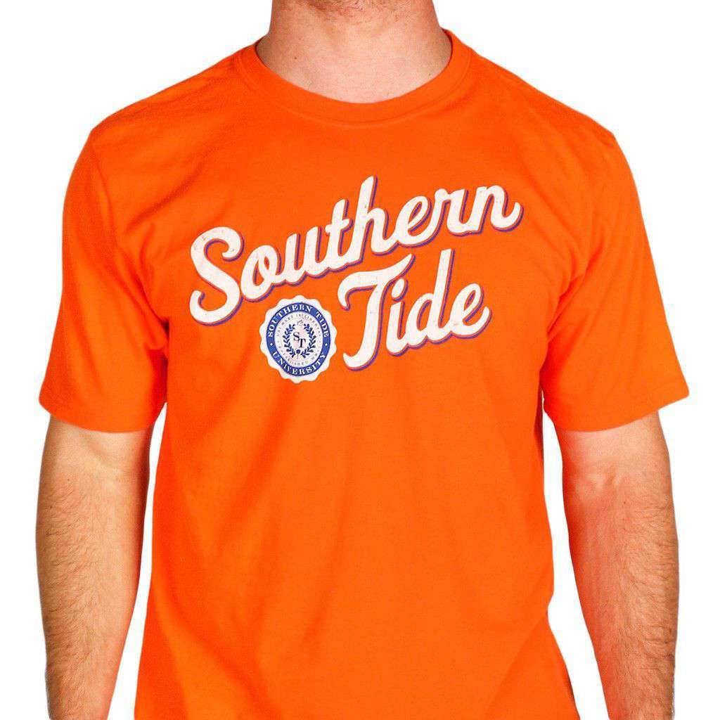Embroidered Pocket Tee Shirt in Endzone Orange by Southern Tide