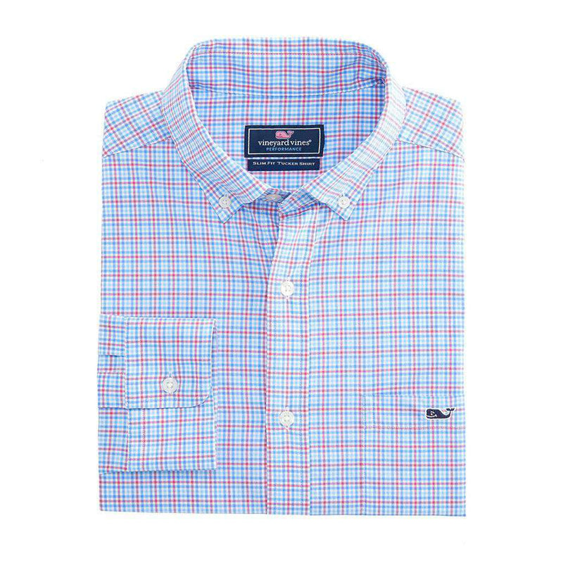 Boldwater Plaid Performance Tucker Shirt in Sailors Red by Vineyard Vines - Country Club Prep