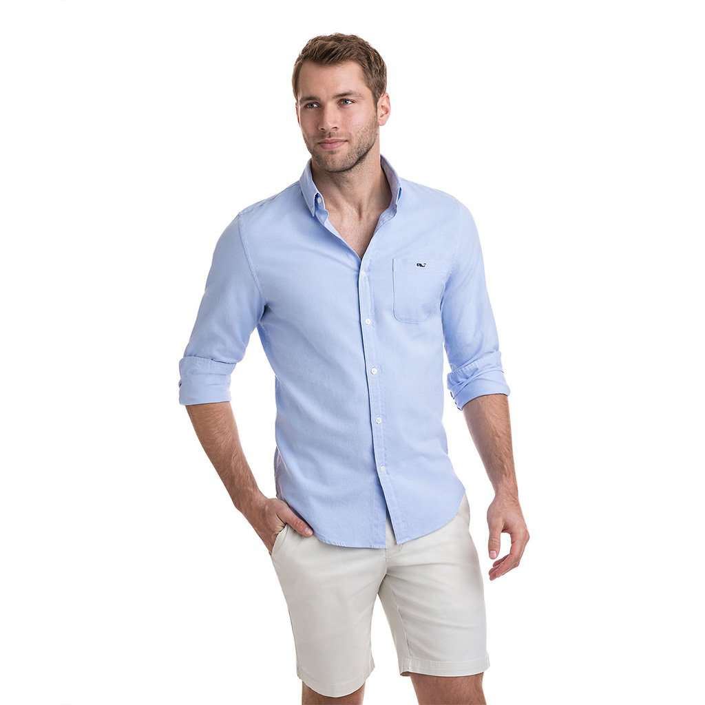 Garment Dyed Oxford Slim Stretch Tucker Shirt in Ocean Breeze by Vineyard Vines - Country Club Prep