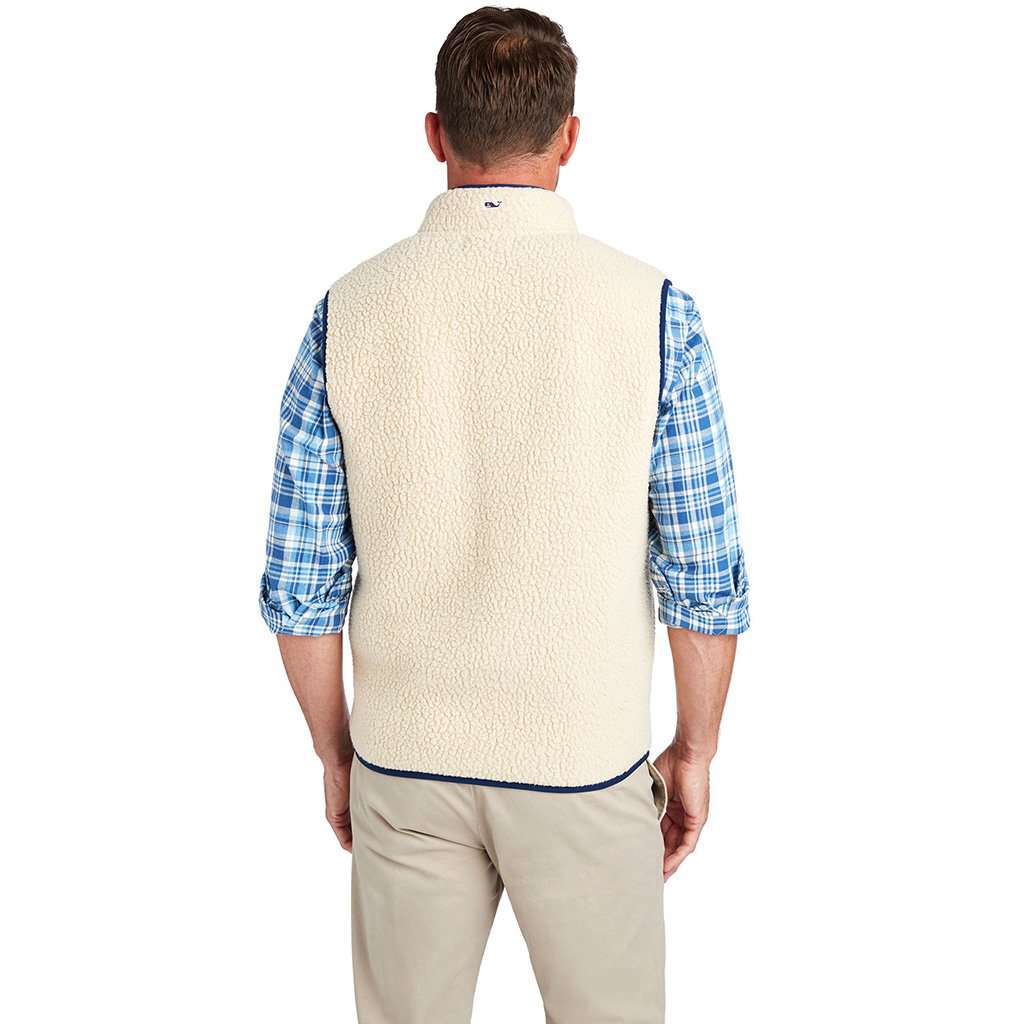 Vineyard Vines Heritage Sherpa Vest in Camel Country Club Prep