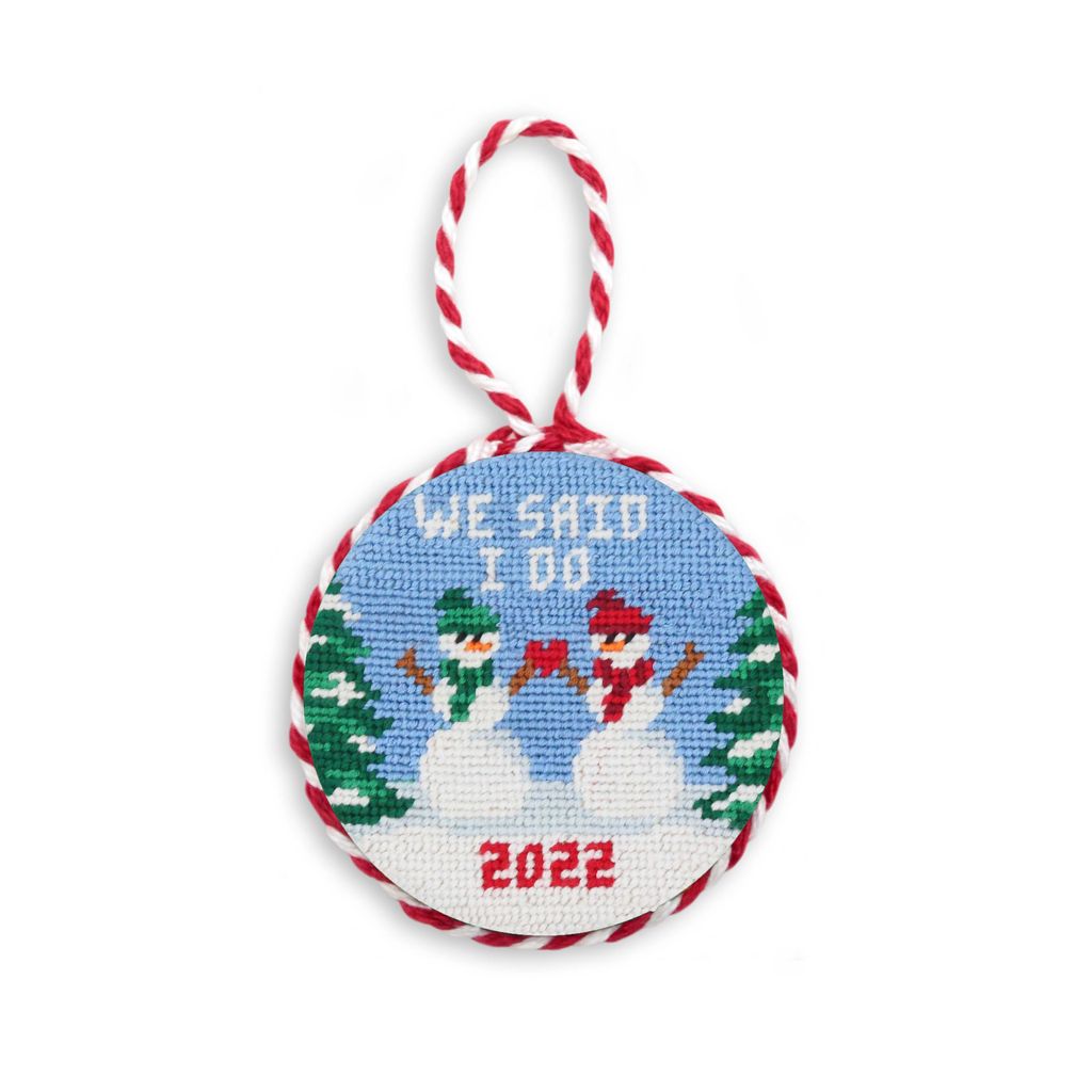 We Said I Do Snowman 2022 Needlepoint Ornament by Smathers & Branson - Country Club Prep