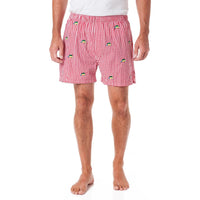 Wide Gingham Barefoot Boxer in Red with Woody & Christmas Tree by Castaway Clothing - Country Club Prep