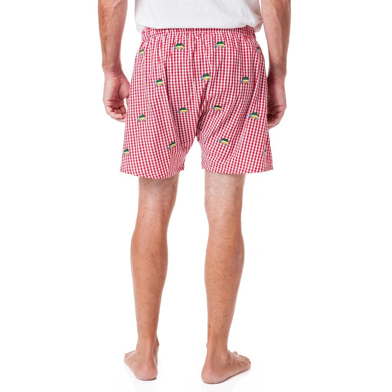 Wide Gingham Barefoot Boxer in Red with Woody & Christmas Tree by Castaway Clothing - Country Club Prep