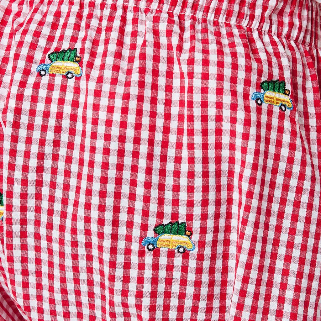 Wide Gingham Barefoot Boxer in Red with Woody & Christmas Tree by Castaway Clothing - Country Club Prep