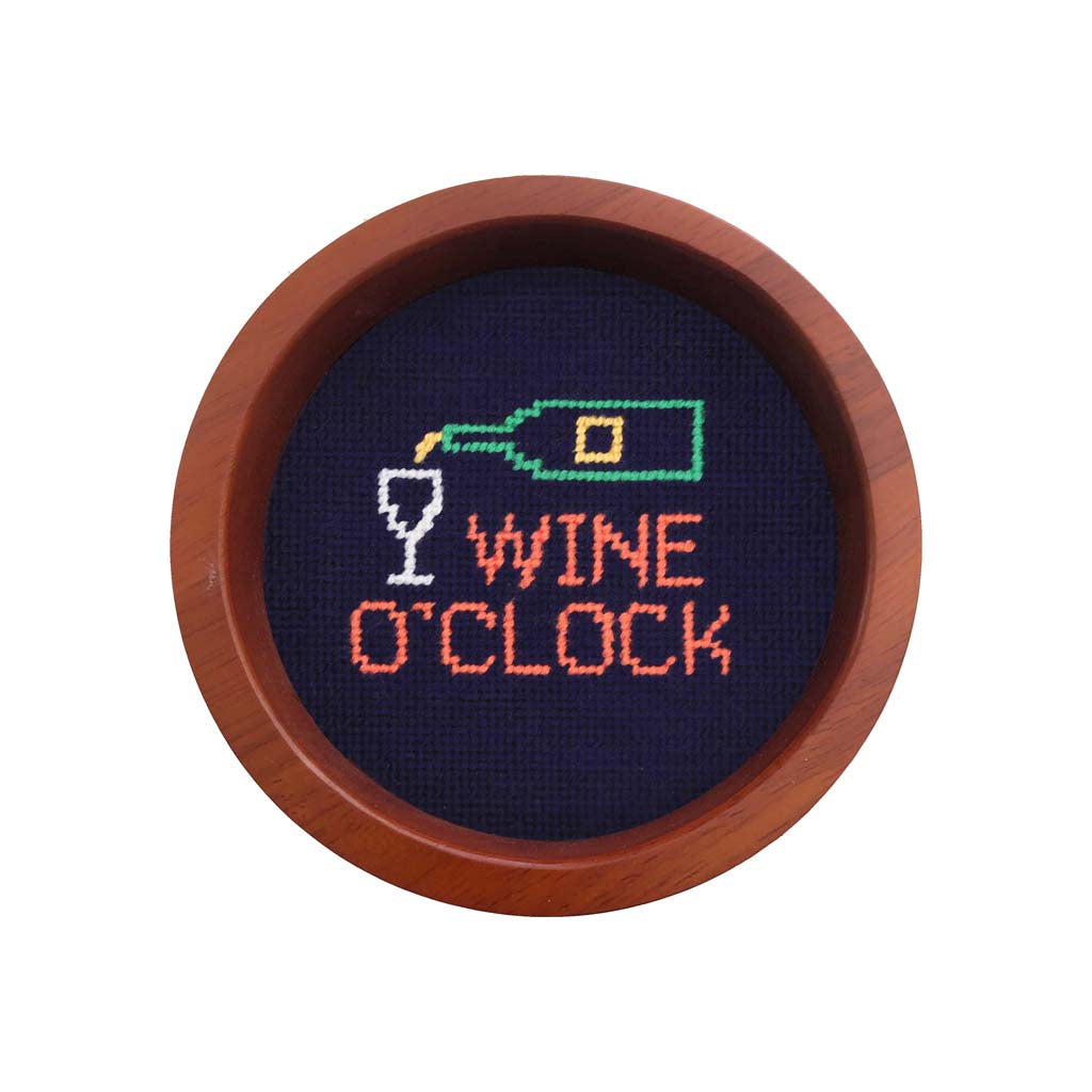 Wine O'Clock Needlepoint Wine Bottle Coaster by Smathers & Branson - Country Club Prep