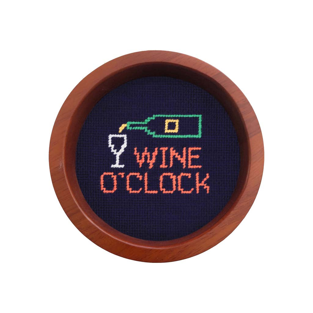 Wine O'Clock Needlepoint Wine Bottle Coaster by Smathers & Branson - Country Club Prep