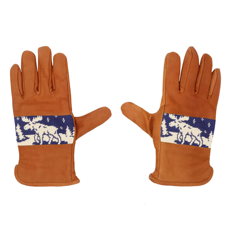 Winter Moose Needlepoint Gloves by Smathers & Branson - Country Club Prep