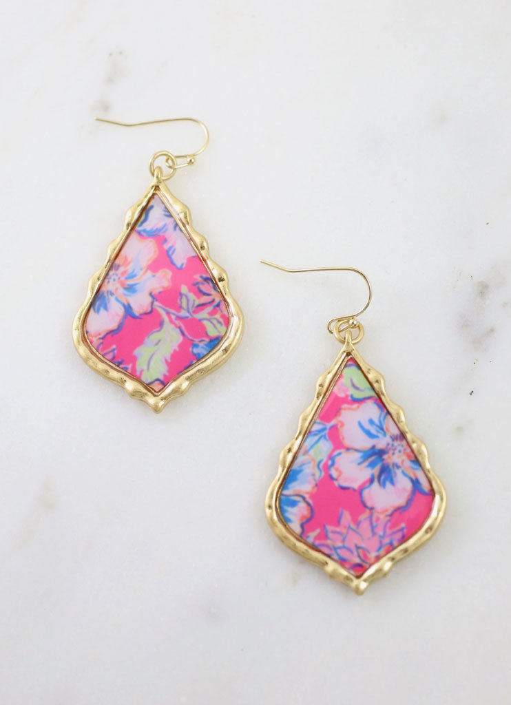 Brookhaven Printed Drop Earring in Pink by Caroline Hill - Country Club Prep