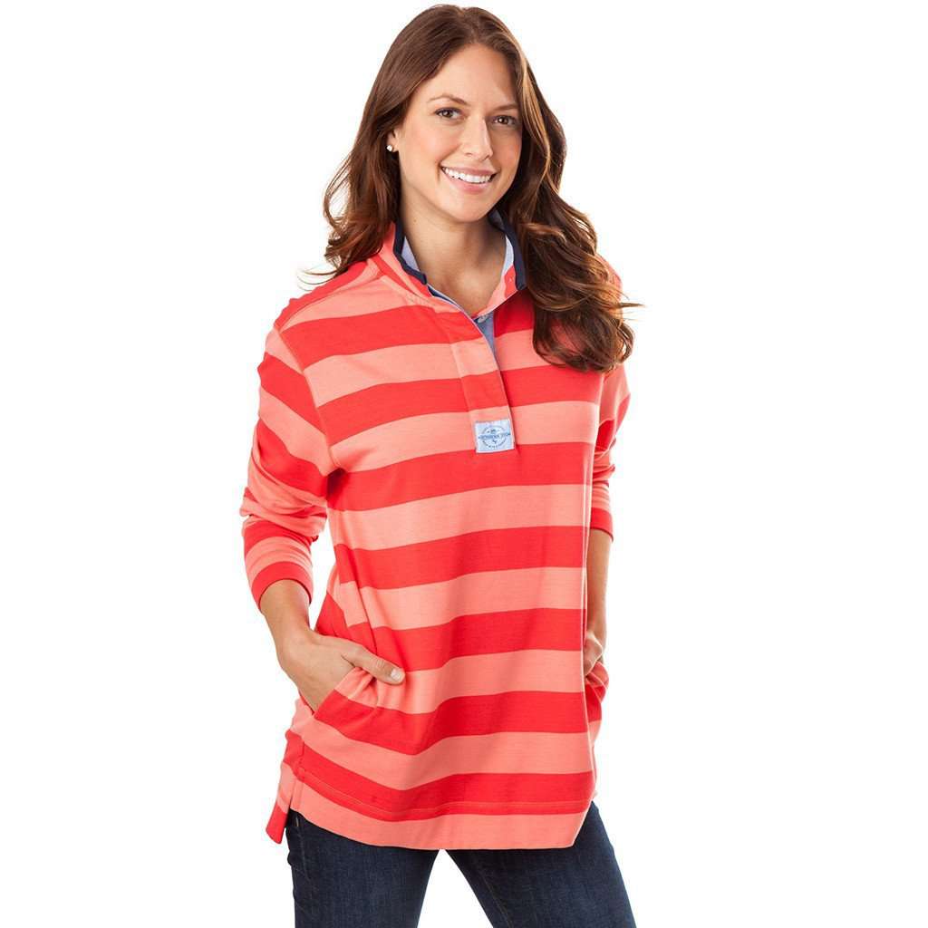 Women's Striped Skiptide Pullover in Fire Red by Southern Tide - Country Club Prep