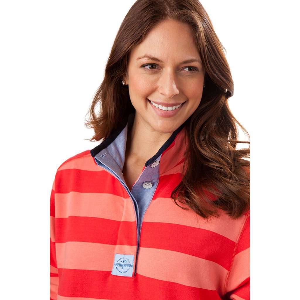 Women's Striped Skiptide Pullover in Fire Red by Southern Tide - Country Club Prep