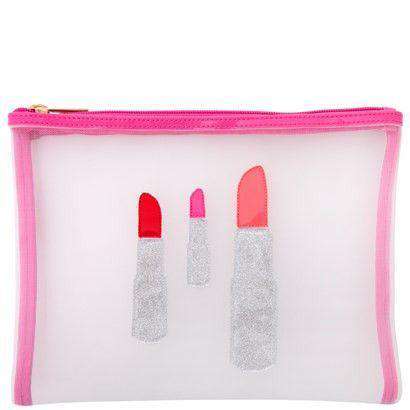Mesh Stanley Case in White with Silver Glitter Lipstick by Lolo - Country Club Prep