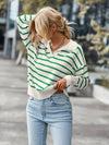 Striped Ribbed Trim Collared Knit Sweater - Country Club Prep