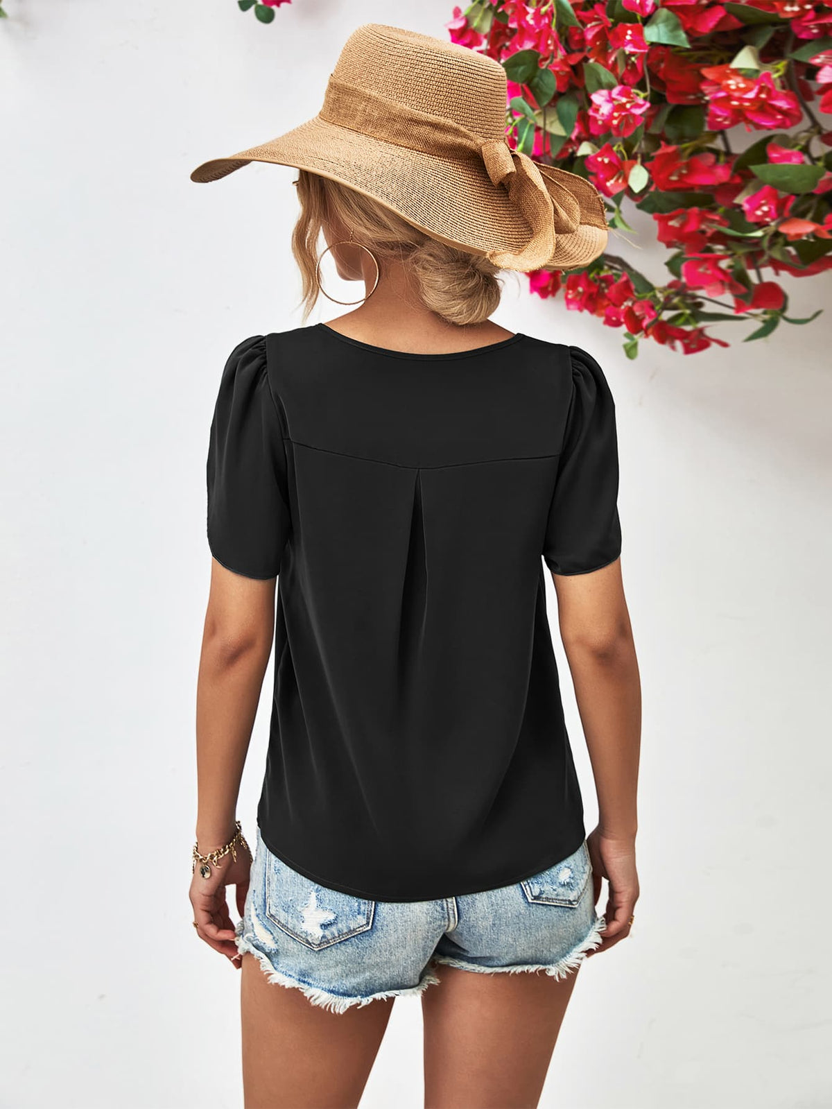 Cutout Round Neck Petal Sleeve Blouse – Country Club Prep