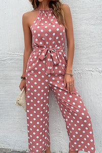 Polka Dot Grecian Wide Leg Jumpsuit - Country Club Prep