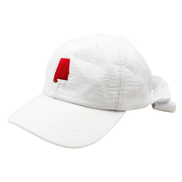 Alabama Seersucker Bow Hat in White with Red by Lauren James - Country Club Prep