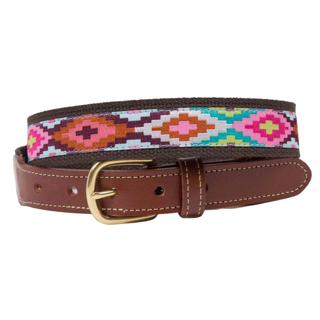 Brown Aztec Leather Tab Belt by Country Club Prep - Country Club Prep