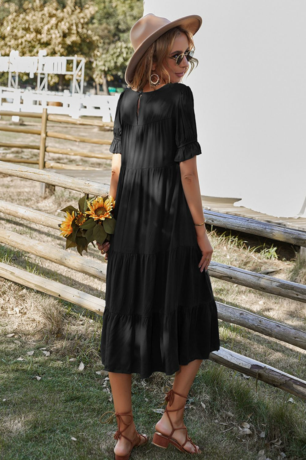 Short Flounce Sleeve Tiered Midi Dress – Country Club Prep