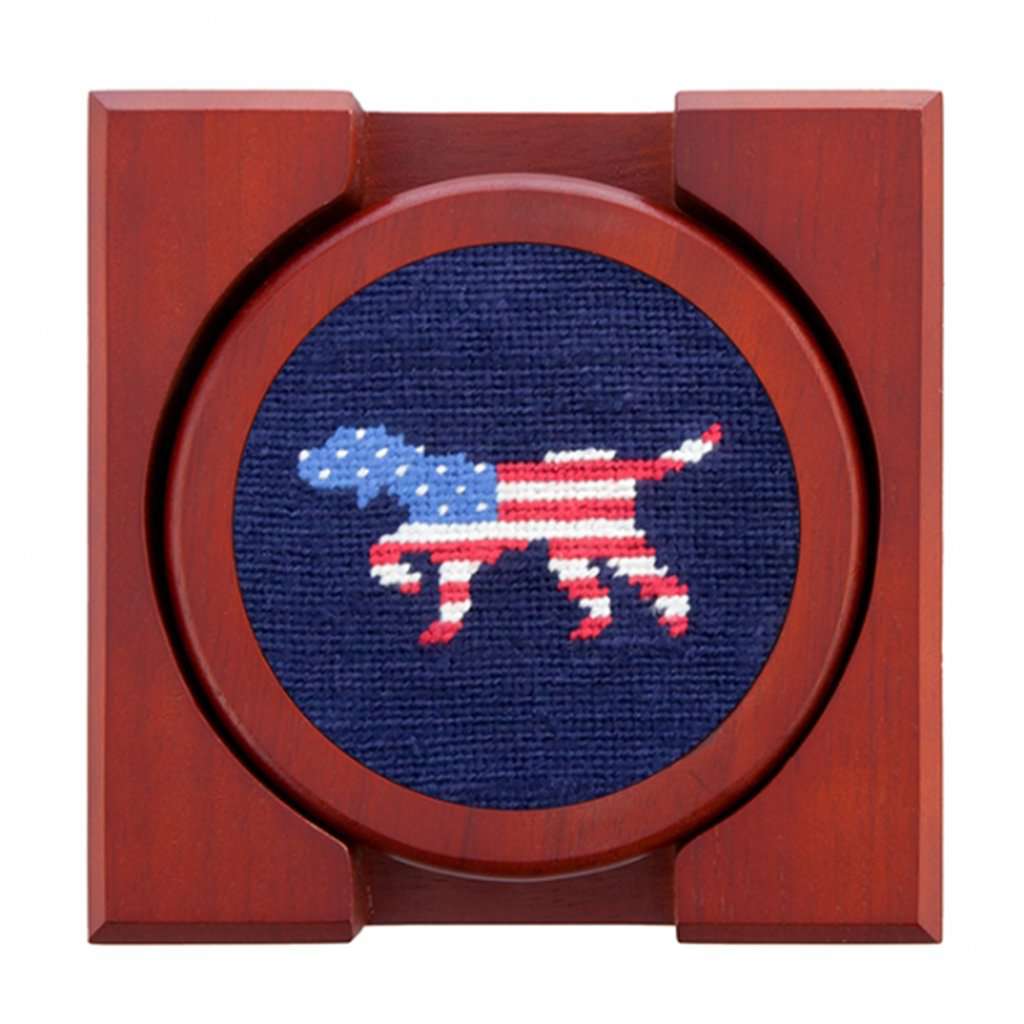 Patriotic Dog on Point Needlepoint Coaster Set by Smathers & Branson - Country Club Prep