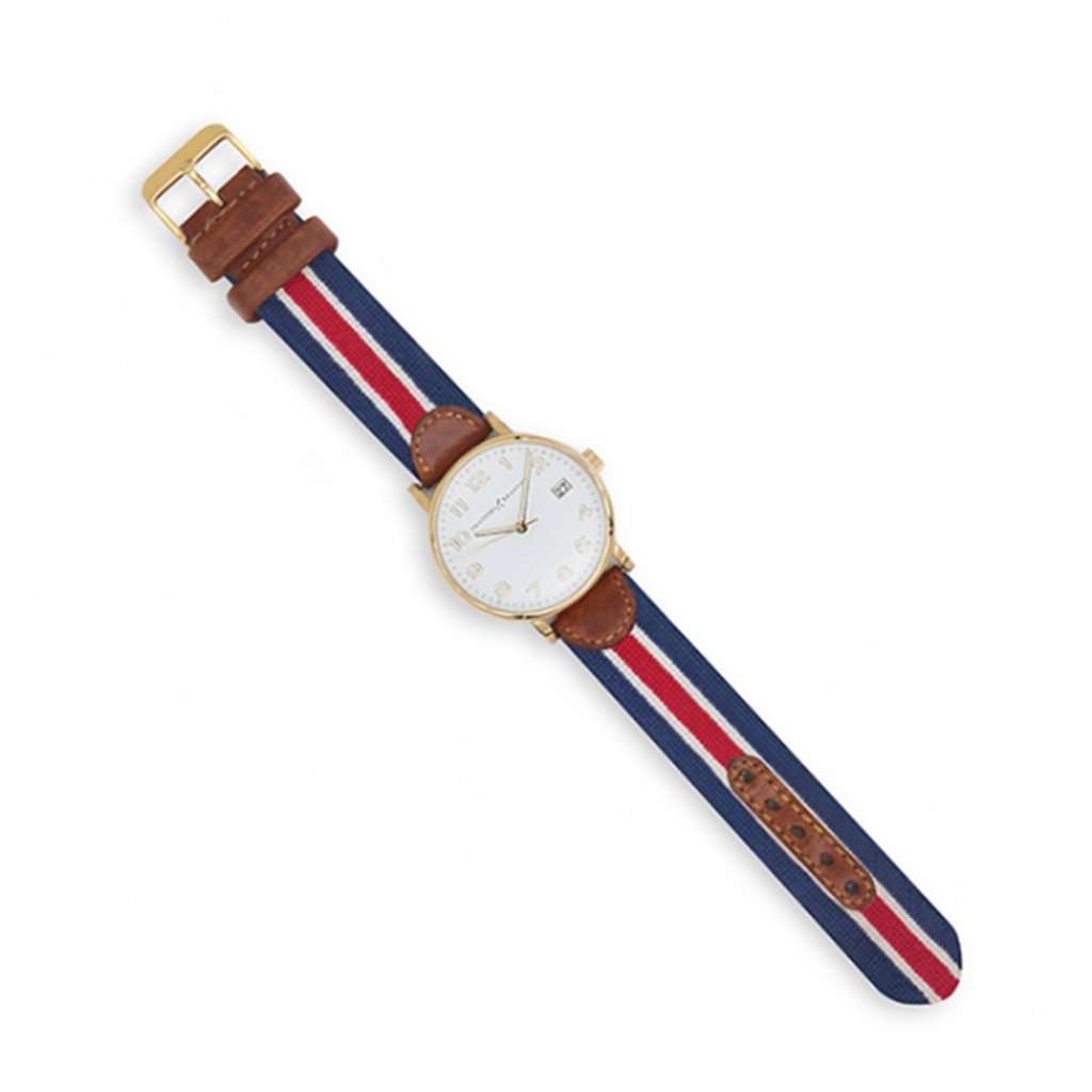 Red Multi Stripe Needlepoint Watch by Smathers & Branson - Country Club Prep