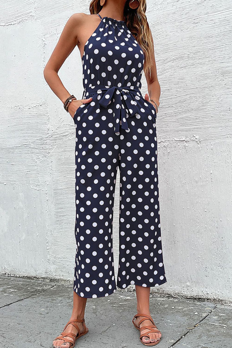 Polka Dot Grecian Wide Leg Jumpsuit - Country Club Prep