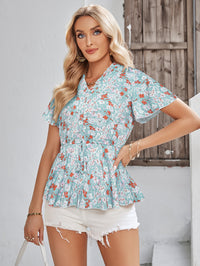 Floral Flutter Sleeve Peplum Blouse - Country Club Prep