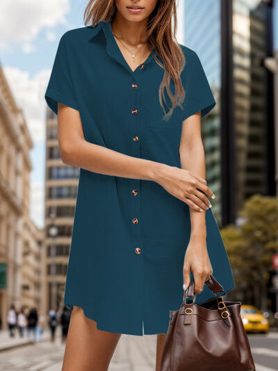 Pocketed Button Up Short Sleeve Dress - Country Club Prep