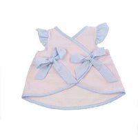 Alice Angel Sleeve Bloomer Set in Pink Seersucker with Breaker Blue Seersucker Trim by The Beaufort Bonnet Company - Country Club Prep