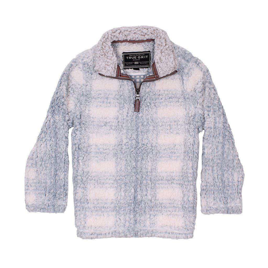CHILD'S Big Plaid Frosty Tip 1/4 Zip Pullover in Blue by True Grit - Country Club Prep