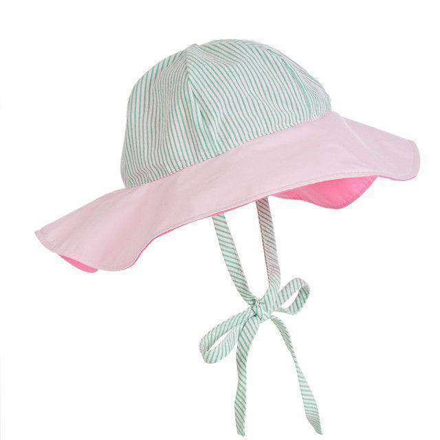 Cissy Sun Hat in Kiawah Kelly Green Seersucker and Plantation Pink by The Beaufort Bonnet Company - Country Club Prep