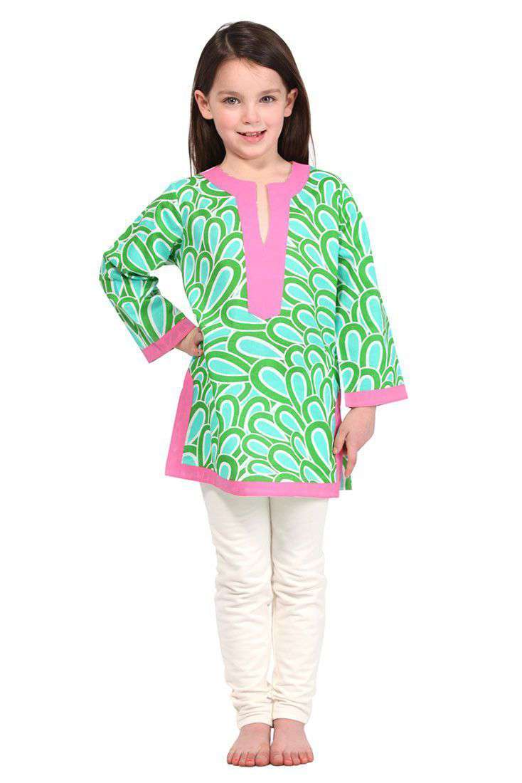 Girl's Annabelle Cotton Tunic in Aqua by Malabar Bay - Country Club Prep