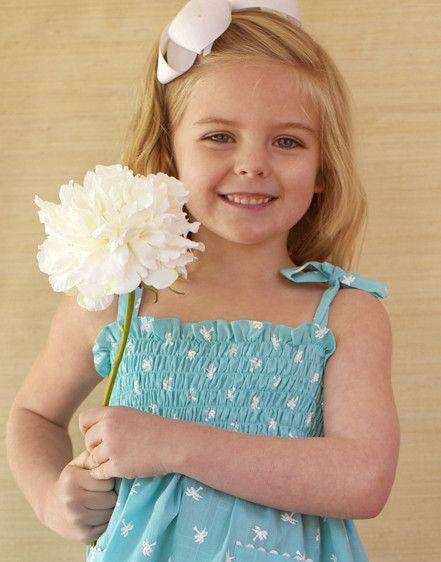 Girl's Dannie Dress in Turquoise Palm Trees by Kayce Hughes - Country Club Prep