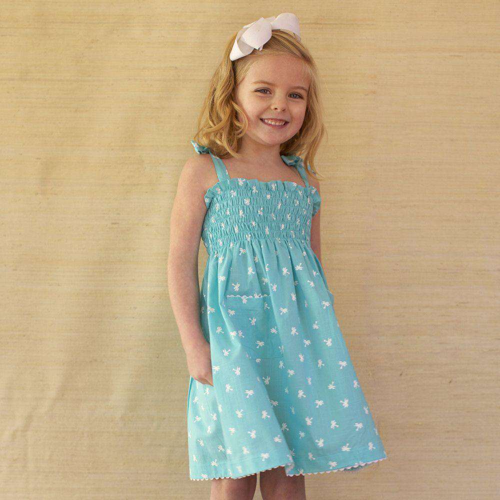 Girl's Dannie Dress in Turquoise Palm Trees by Kayce Hughes - Country Club Prep