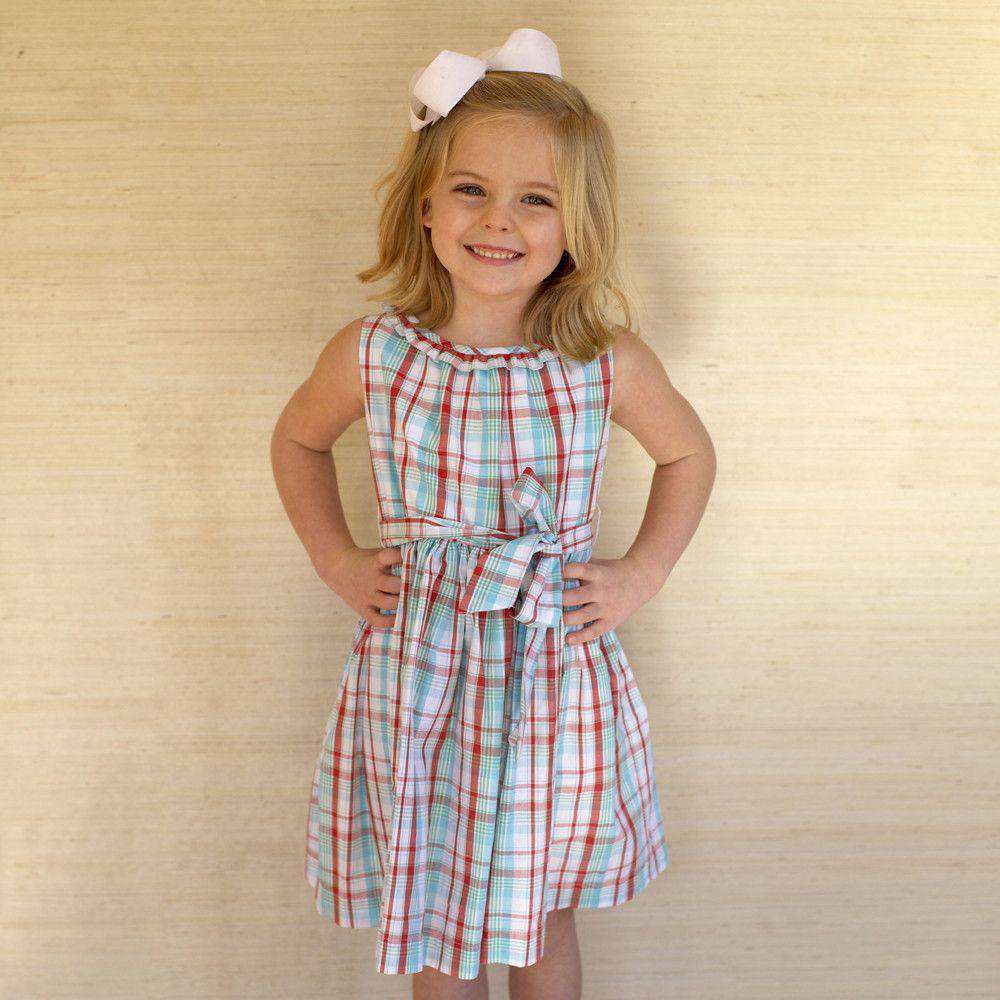 Girl's Ruffle Lyndal Dress in Round Hill Plaid by Kayce Hughes - Country Club Prep