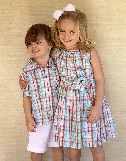 Girl's Ruffle Lyndal Dress in Round Hill Plaid by Kayce Hughes - Country Club Prep