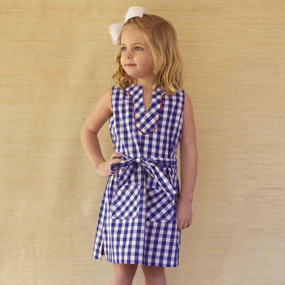 Girl's Tunic Dress in Blue Gingham by Kayce Hughes - Country Club Prep