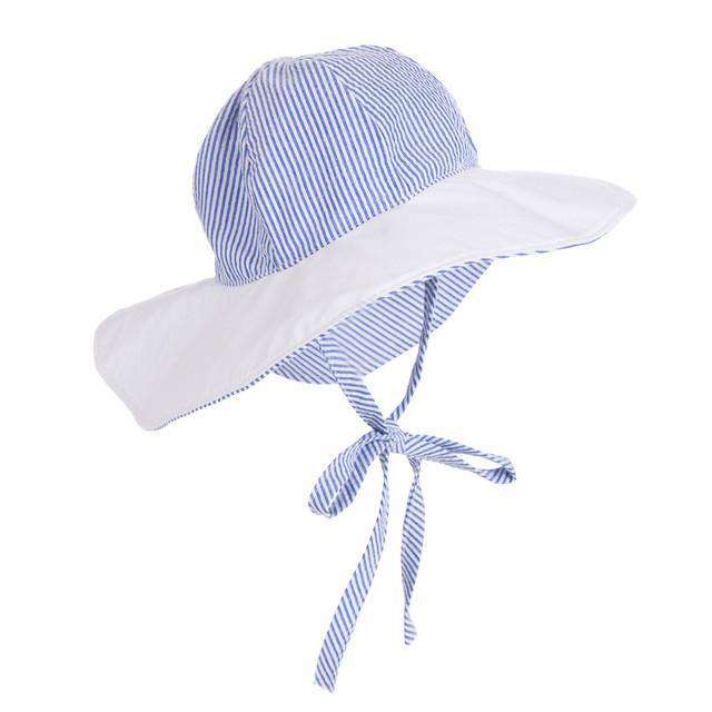 Sawyer Sun Hat in Blue and Yellow Seersucker by The Beaufort Bonnet Company - Country Club Prep
