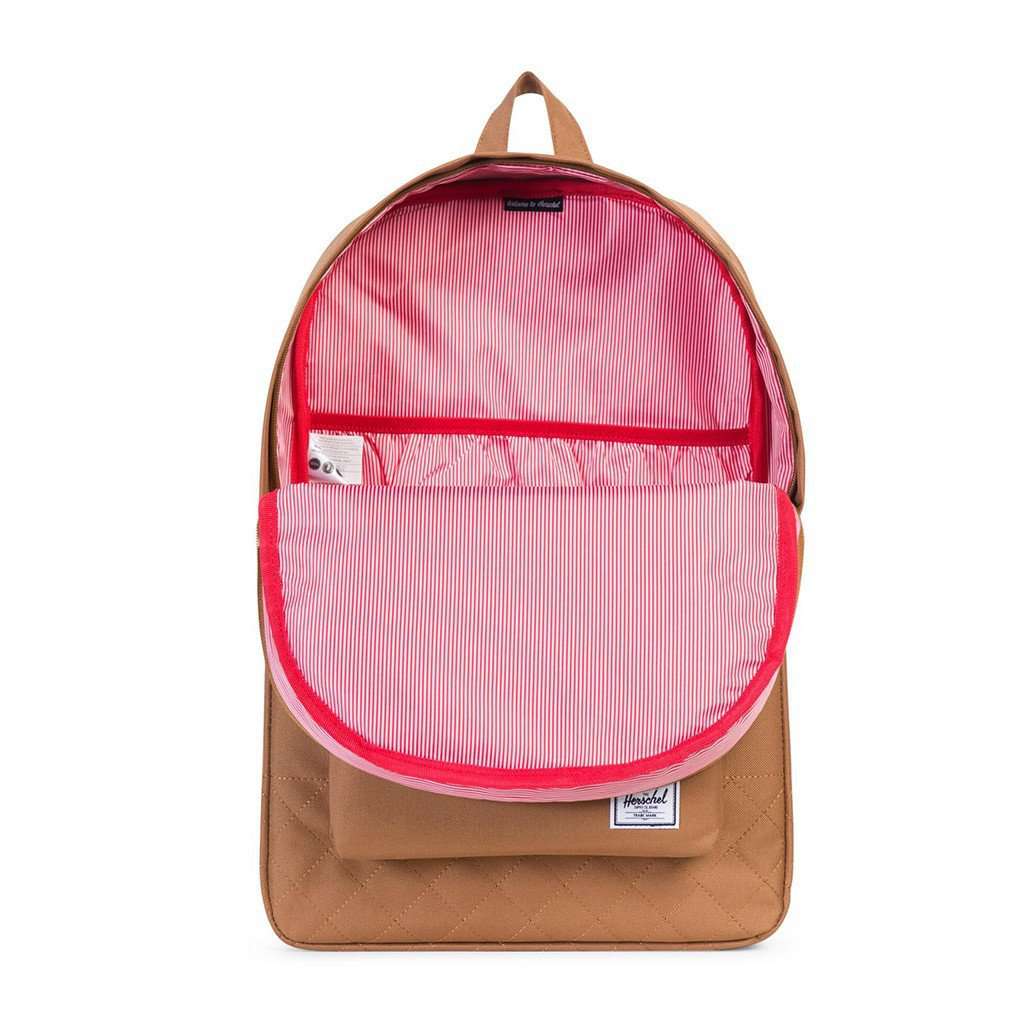 herschel backpack pink inside Herschel Supply Co. Heritage Quilted Backpack in Caramel – Country Club Prep