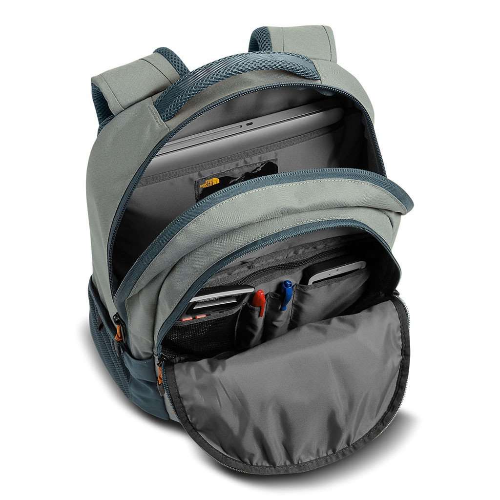 grey and turquoise north face backpack The North Face Jester Backpack in Sedona Sage Grey and Conquer Blue – Country Club Prep